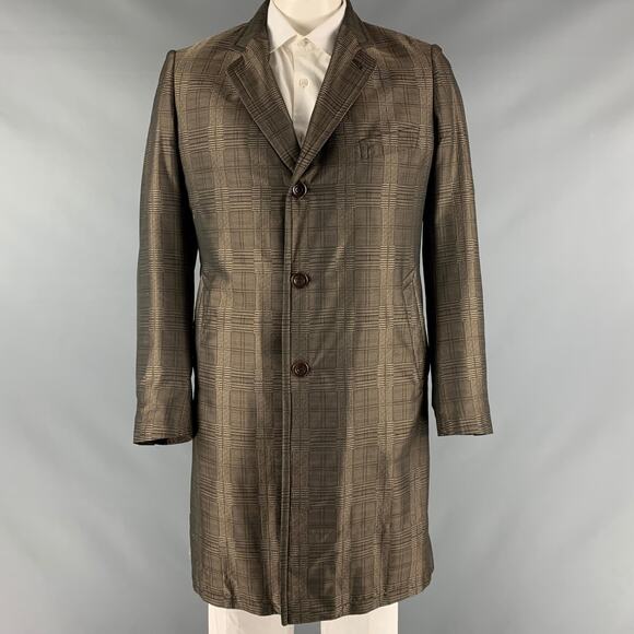 DRIES VAN NOTEN Size 42 Brown Taupe Glenplaid Polyester Coat - Picture 1 of 8